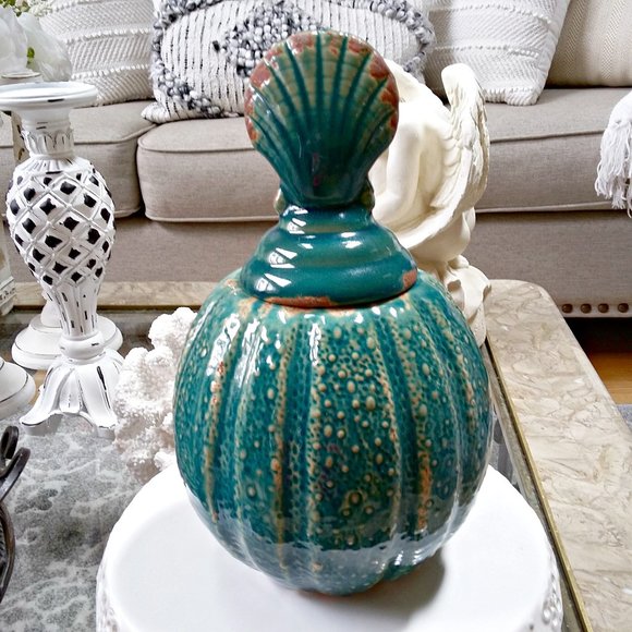 Boutique Other - COASTAL Beach COTTAGE DISTRESSED Covered Jar